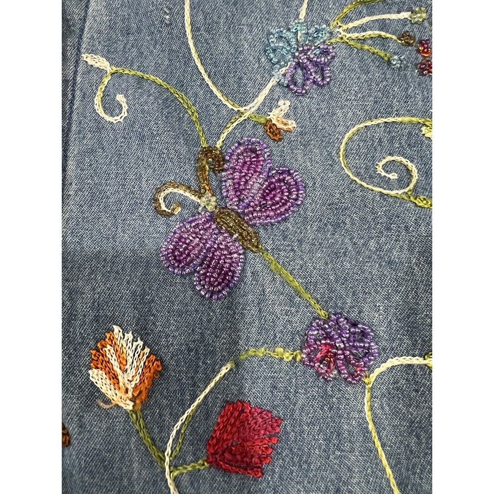 QUACKER FACTORY  Cotton Beaded Denim Jean Jacket Butterflies Embroidered Size 1X - Picture 15 of 16